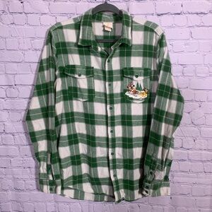 Walt Disney World Mens VTG 50th Winter Wonderland Plaid Button Down Green Sz L